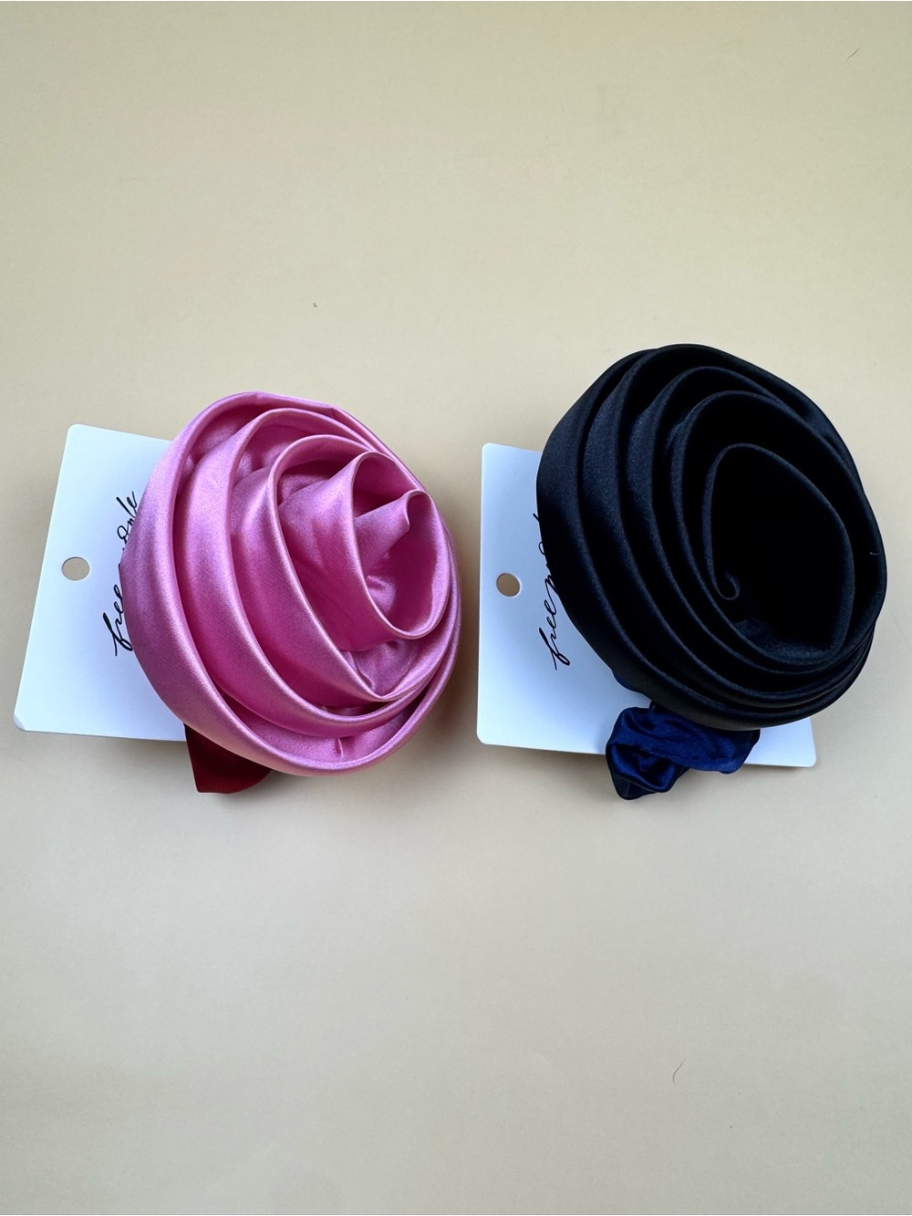 Free People Set 2 Thorns and Roses Pony Hair Ties Pink & Black Satin